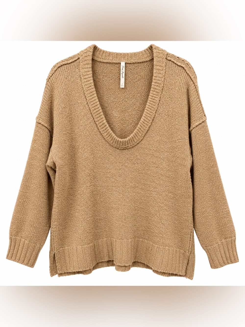 Free People Brookside Oversized Knit Tunic Sweater Camel Tan Small